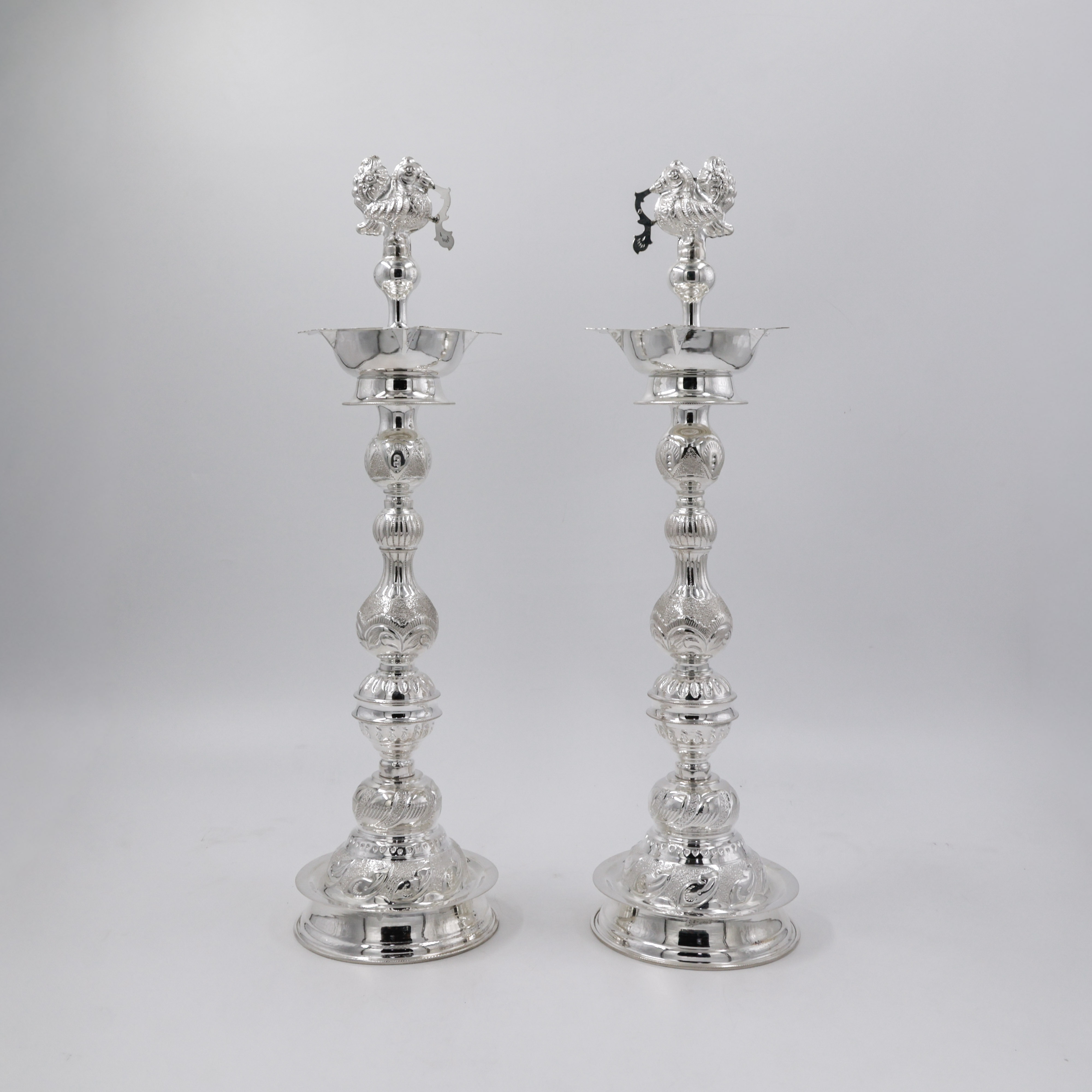 New Akshaya Jewellers - Silver Deepam With Nakshi Design Peacock